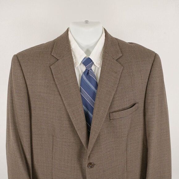 Pronto Uomo Platinum Luxury Wool Brown Blue Hounstooth 2 Button Sport Coat‎ 44R - Picture 1 of 14